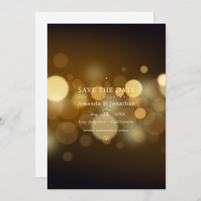 Classic Modern Bokeh Wedding Lights Save The Date (Front/Back)