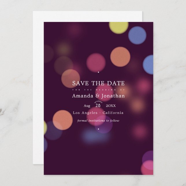 Classic Modern Bokeh Wedding Lights Save The Date (Front/Back)