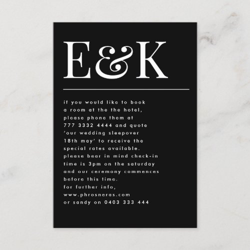 Classic Modern Bold Big Monogram Wedding Details Enclosure Card