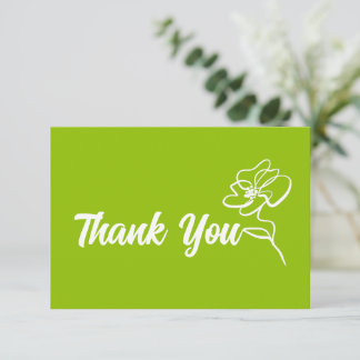 Classic Modern Bright Citrus Green Floral Sketch Thank You Card
