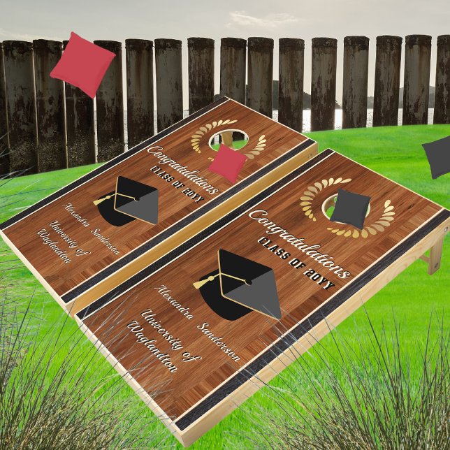 Classic Modern Brown Wood Grain Graduation cap Cornhole Set (Creator Uploaded)