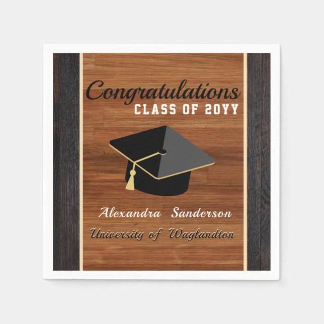 Classic Modern Brown Wood Grain Graduation Cap  Napkins (Front)