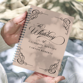 Classic Modern Calligraphy Beige & Black Script Planner by freshpaperie at Zazzle