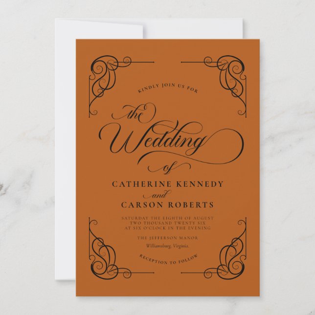 Classic Modern Calligraphy Burnt Orange Script Invitation (Front)