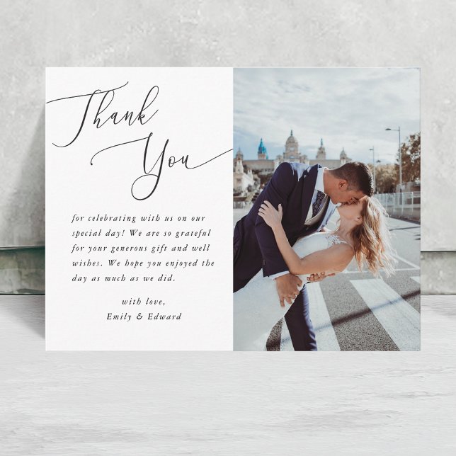 Classic Modern Calligraphy Photo Wedding Thank You Postcard (Creator Uploaded)