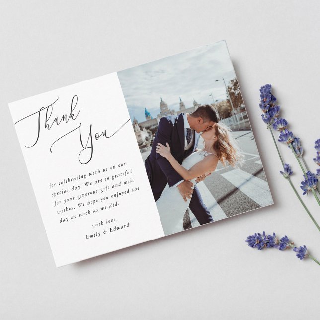 Classic Modern Calligraphy Photo Wedding Thank You Postcard (Creator Uploaded)