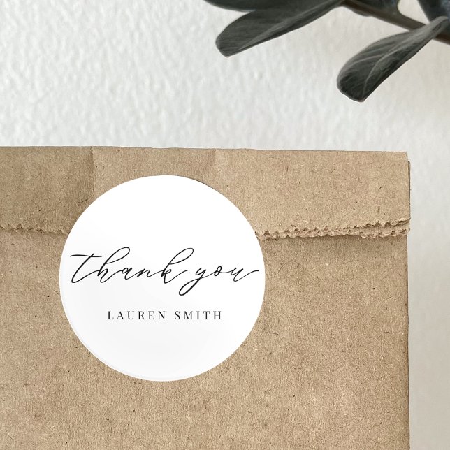 Classic Modern Calligraphy Thank You Round Sticker (Creator Uploaded)