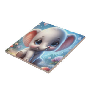 Classic Modern Ceramic Tile Baby White Elephant 