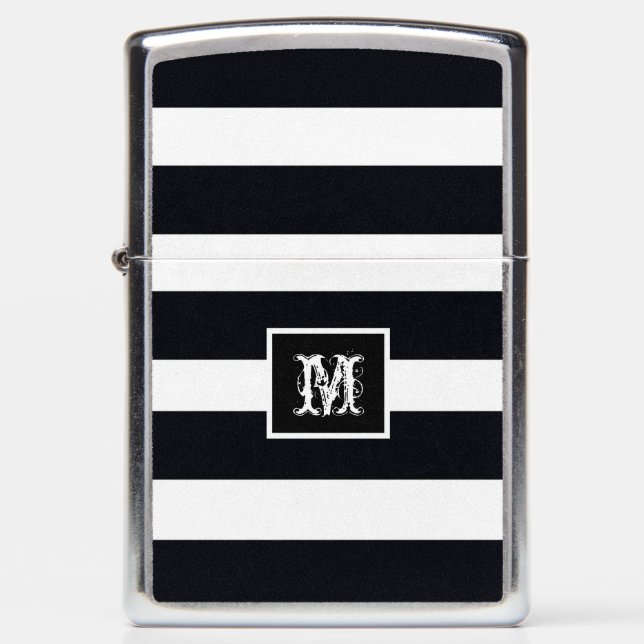 Classic Modern Chic Monogram Initial Black & White Zippo Lighter (Front)