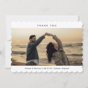 Classic Modern Couple Photo Wedding Scalloped Thank You Card
