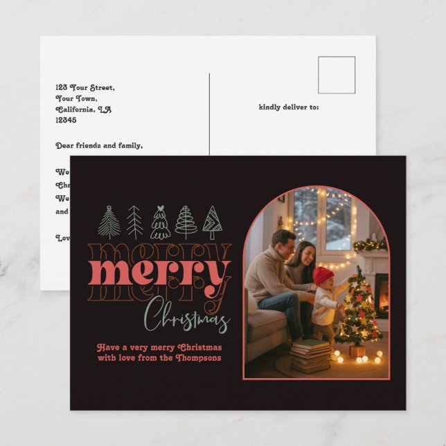 Classic Modern Cozy Arch Photo Merry Christmas Holiday Postcard (Front/Back)