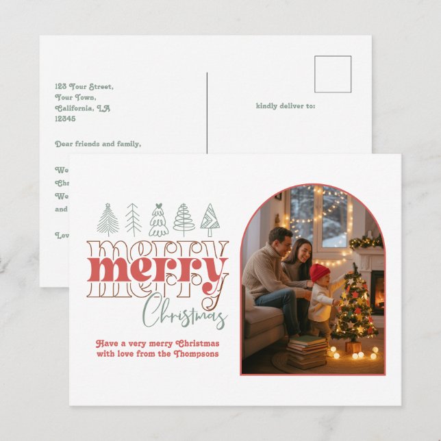 Classic Modern Cozy Arch Photo Merry Christmas Holiday Postcard (Front/Back)