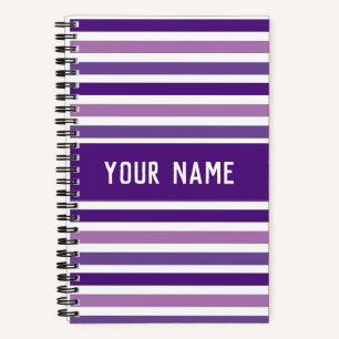 Classic Modern Custom Name Purple & White Stripes Notebook