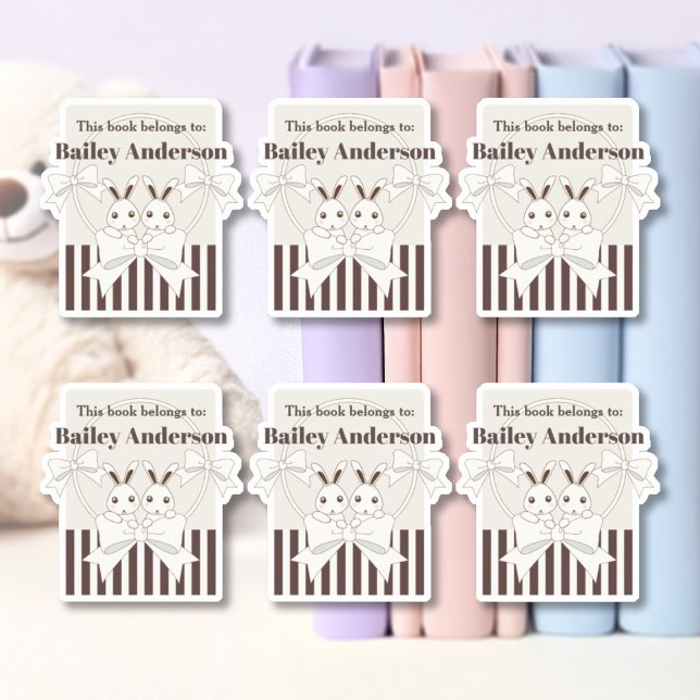 Classic Modern Cute Bunny Bookplate Sticker (Creator Uploaded)