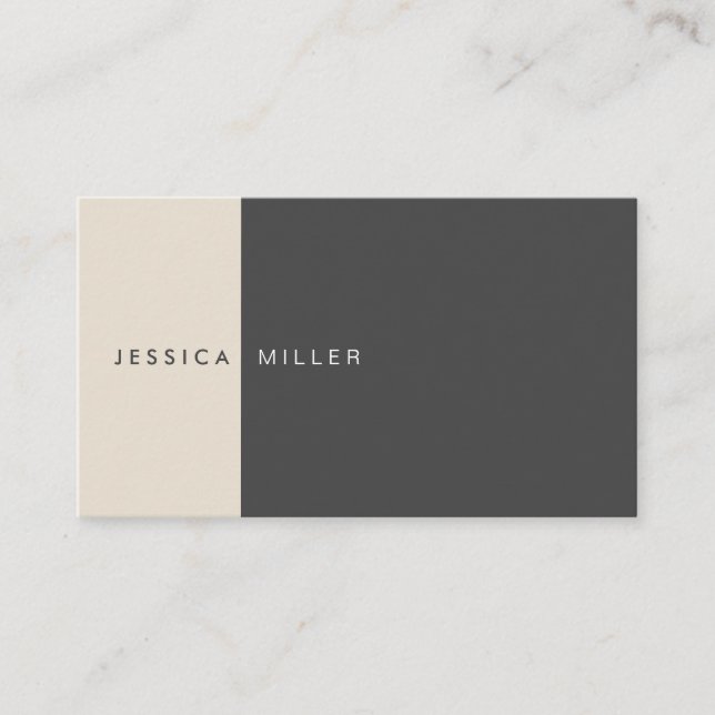 Classic Modern Dark Grey & Beige Social Media Business Card (Front)