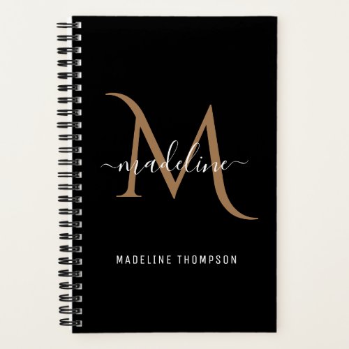 Classic Modern Decorative Black Gold Monogram Notebook