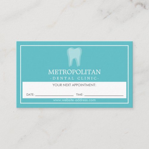 Classic Modern Dentist Tooth Logo Aqua Appointment Business Card