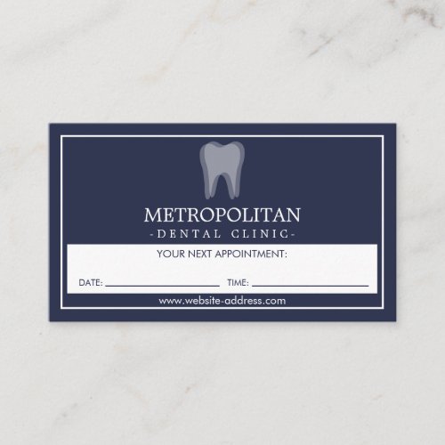 Classic Modern Dentist Tooth Logo Navy Appointment Business Card