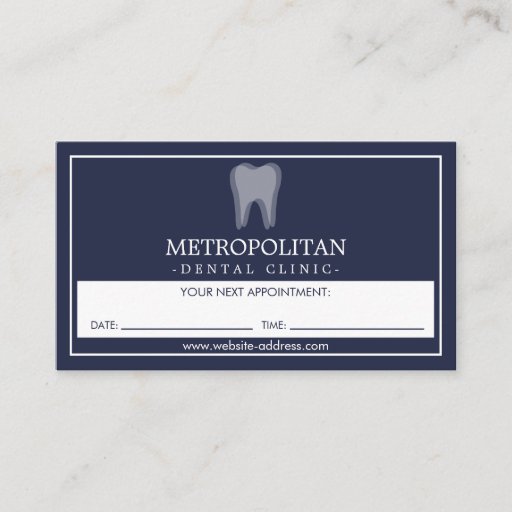 Customizable Classic Modern Dentist Tooth Logo Navy Appointment Business Card