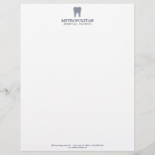 Classic Modern Dentist Tooth Logo Navy Blue Letterhead