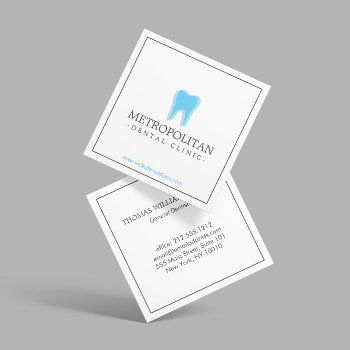 Classic Modern Dentist Tooth Logo On White Square Business Card by 1201am at Zazzle