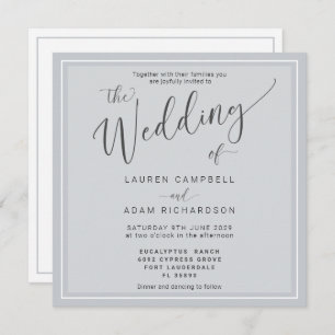 Classic Modern Dusty Blue Cool Script Wedding