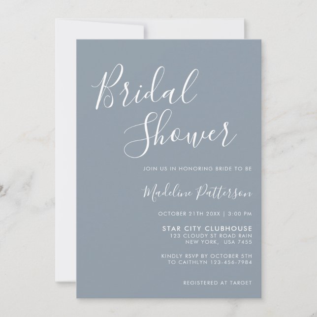 Classic Modern Dusty Blue with Photo Bridal Shower Invitation (Front)