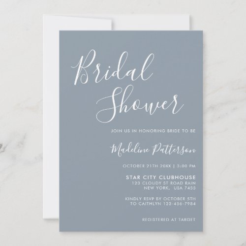 Classic Modern Dusty Blue with Photo Bridal Shower Invitation