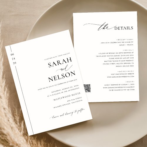 Classic Modern Elegant All In One QR Code Wedding Invitation