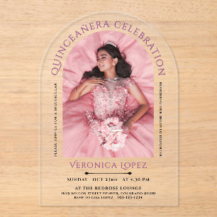 Classic Modern Elegant Girl Purple 15th Bday Photo Acrylic Invitations