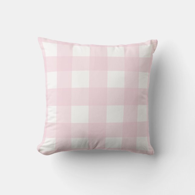 Classic Modern Farmhouse Soft Pink Buffalo Plaid Throw Pillow (Front)
