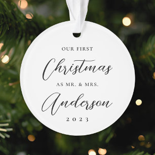 Classic Modern First Christmas as Mr. Mrs. Photo Ornament