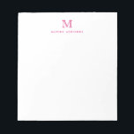 Classic Modern Girly Magenta Pink Monogram Initial Notepad<br><div class="desc">The design features a personalized monogram initial and name in a simple and modern typographic font.</div>