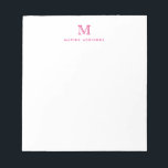 Classic Modern Girly Magenta Pink Monogram Initial Notepad<br><div class="desc">The design features a personalized monogram initial and name in a simple and modern typographic font.</div>