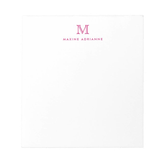 Classic Modern Girly Magenta Pink Monogram Initial Notepad (Front)