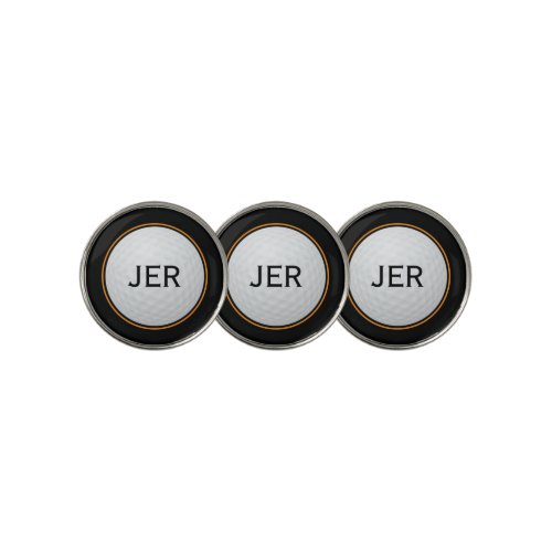 Classic Modern Golfer Stylish Monogrammed Black Golf Ball Marker