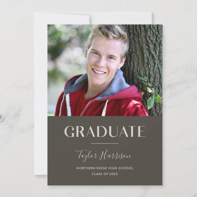 Classic Modern Graduate 1-Photo Graduation Party Invitation (Front)