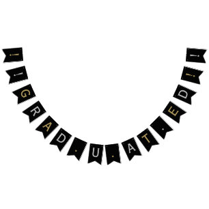 Classic Modern Graduated, Silver & Gold on Black  Bunting Flags