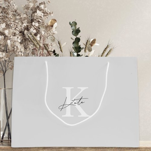 Classic Modern Gray Monogram Name Wedding Large Gift Bag