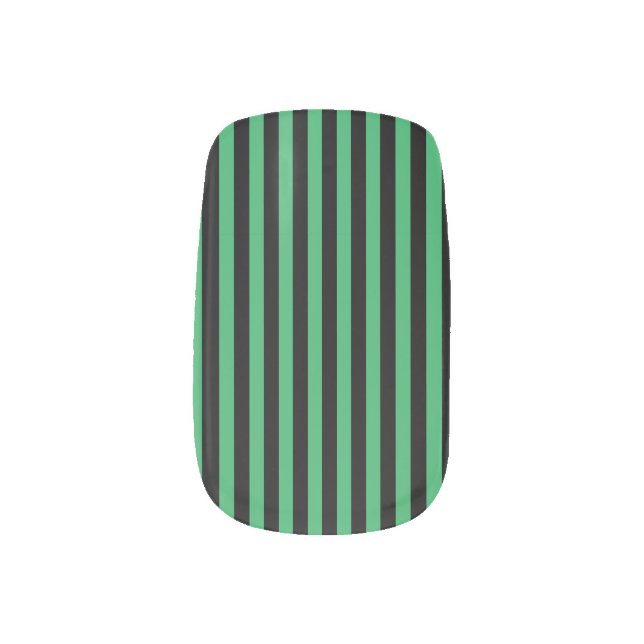 Classic Modern Green and Black Vertical Stripes Minx Nail Art (Left Thumb)