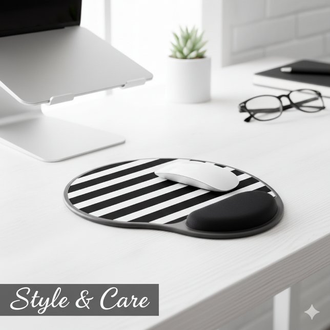 Classic Modern Horizontal Striped Black and White Gel Mouse Pad (Classic Modern Horizontal Striped Black and White Gel Mouse Pad)