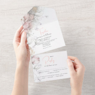 Classic Modern Ivory and Blush Floral All In One Invitation