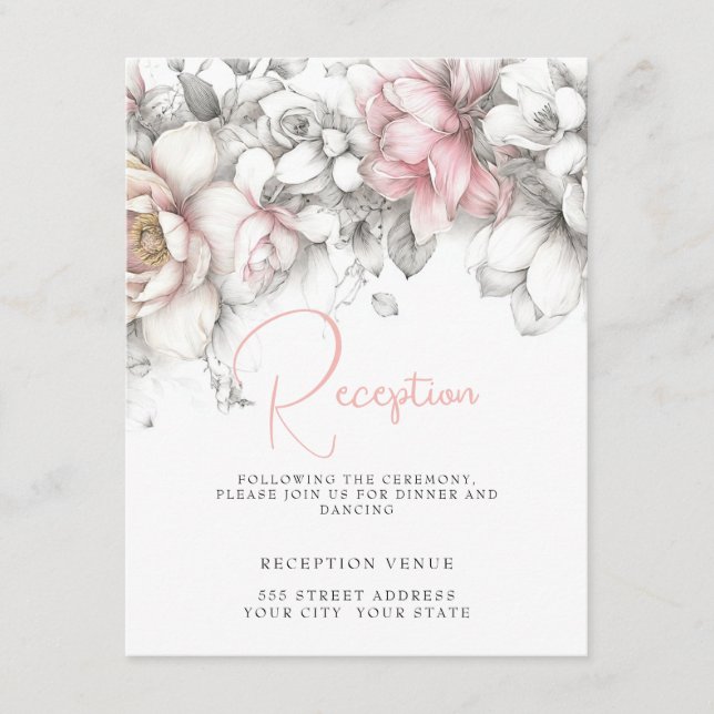 Classic Modern Ivory and Blush Floral  Enclosure Card (Front)