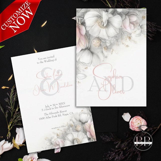 Classic Modern Ivory and Blush Floral  Invitation (Creator Uploaded)