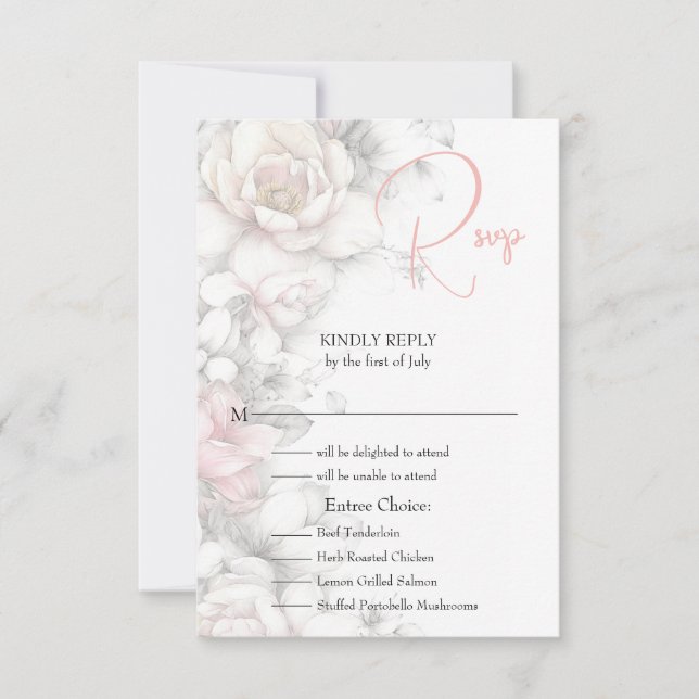 Classic Modern Ivory and Blush Floral  RSVP Card (Front)