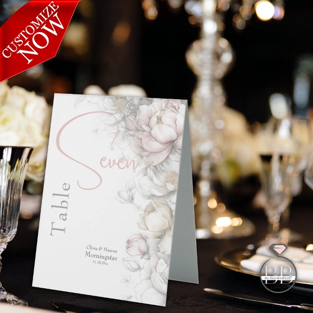 Classic Modern Ivory and Blush Floral  Table Tent (Creator Uploaded)