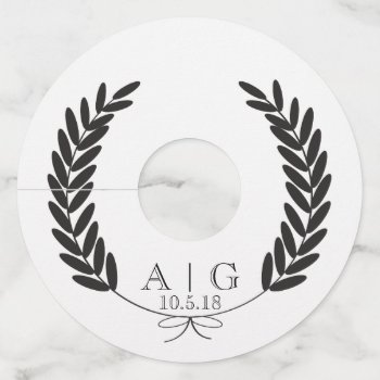 Classic Modern Laurels & Couple's Initials Wedding Wine Glass Tag by GrudaHomeDecor at Zazzle