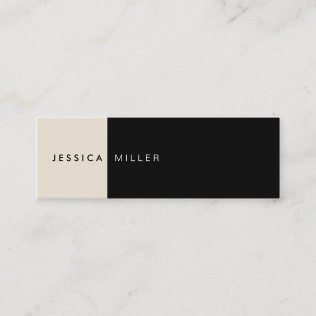 Classic Modern Layout Black & Beige Social Media Mini Business Card (Front)