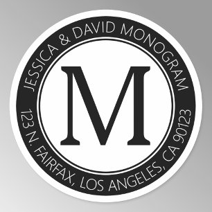 Classic Modern Look   Black & White Return Address Round Sticker