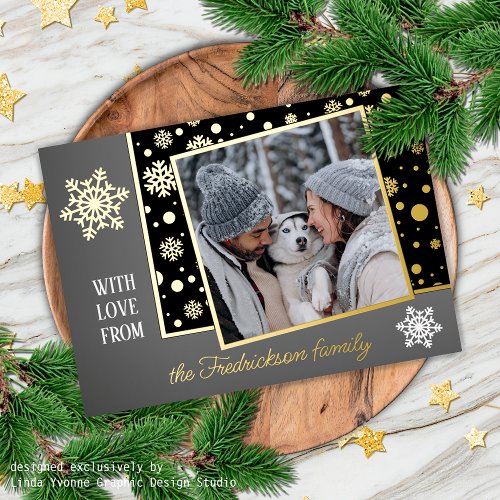 Classic Modern Love Seasons Greetings Gold Foil Holiday Card